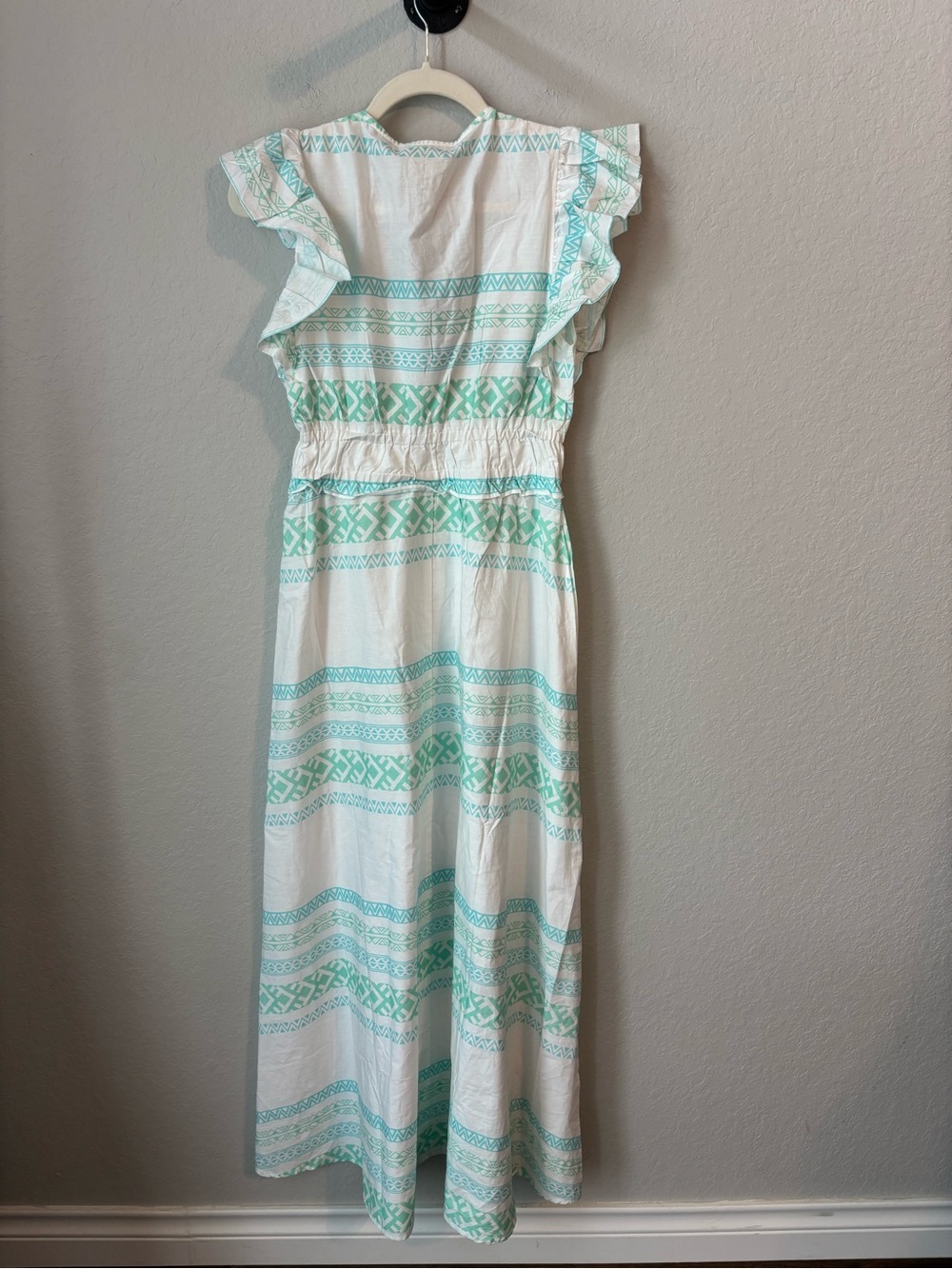 NWT Sail to Sable V-Neck Flutter Sleeve Maxi Dress Mint White XS - Picture 5 of 8